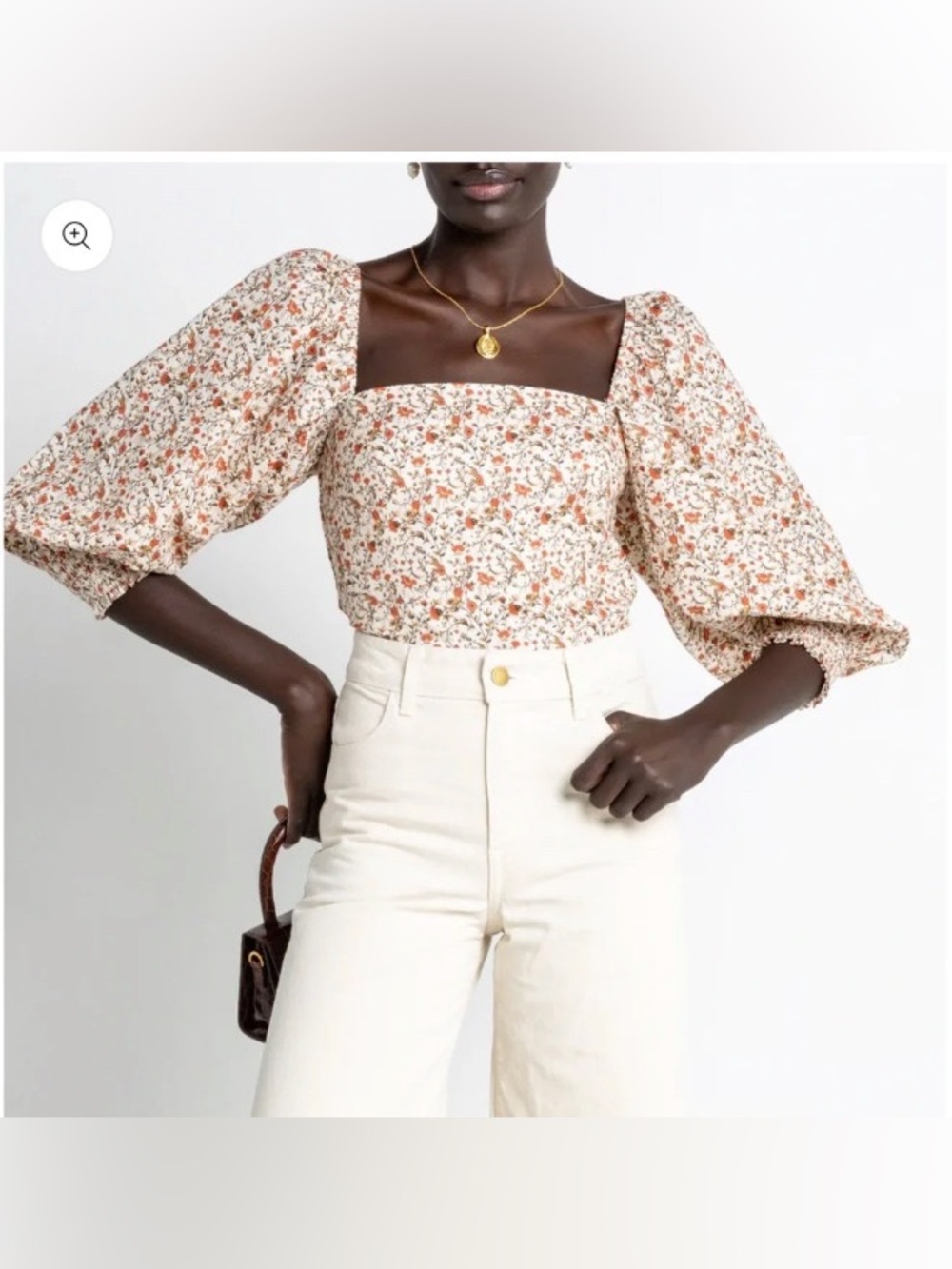 O.P.T Orange Brown Floral Gisele Crop Top Cottagecore Prairie Boho Medium